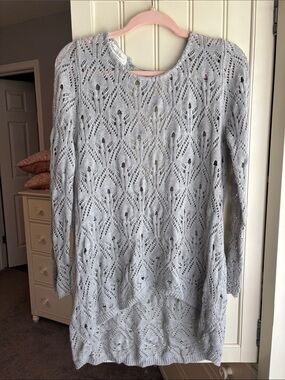 Grace and Lace Pointelle Tie-Back Sweater Size: Extra Small/Small Gray